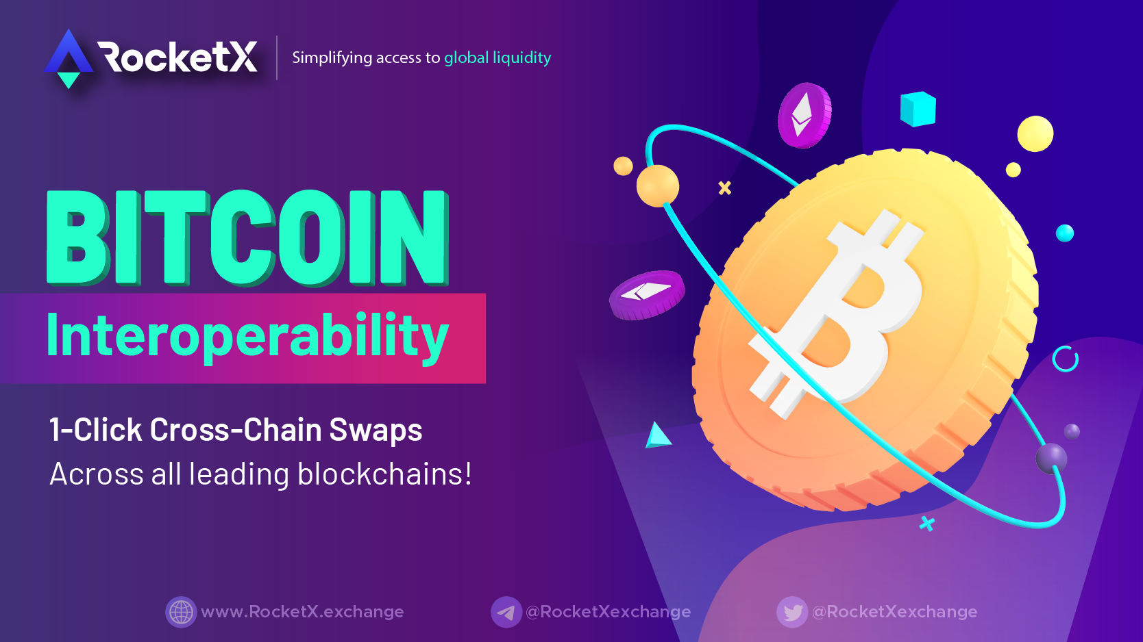 Interoperable Bitcoin with RocketX exchange Advantages of Bitcoin interoperability for DeFi Protocols. Cross-chain interoperability authorizes blockchain networks to exchange data and communicate, ensuring more scalability and transaction speed. It can bolster the full potential of blockchain by exchanging data and working together.