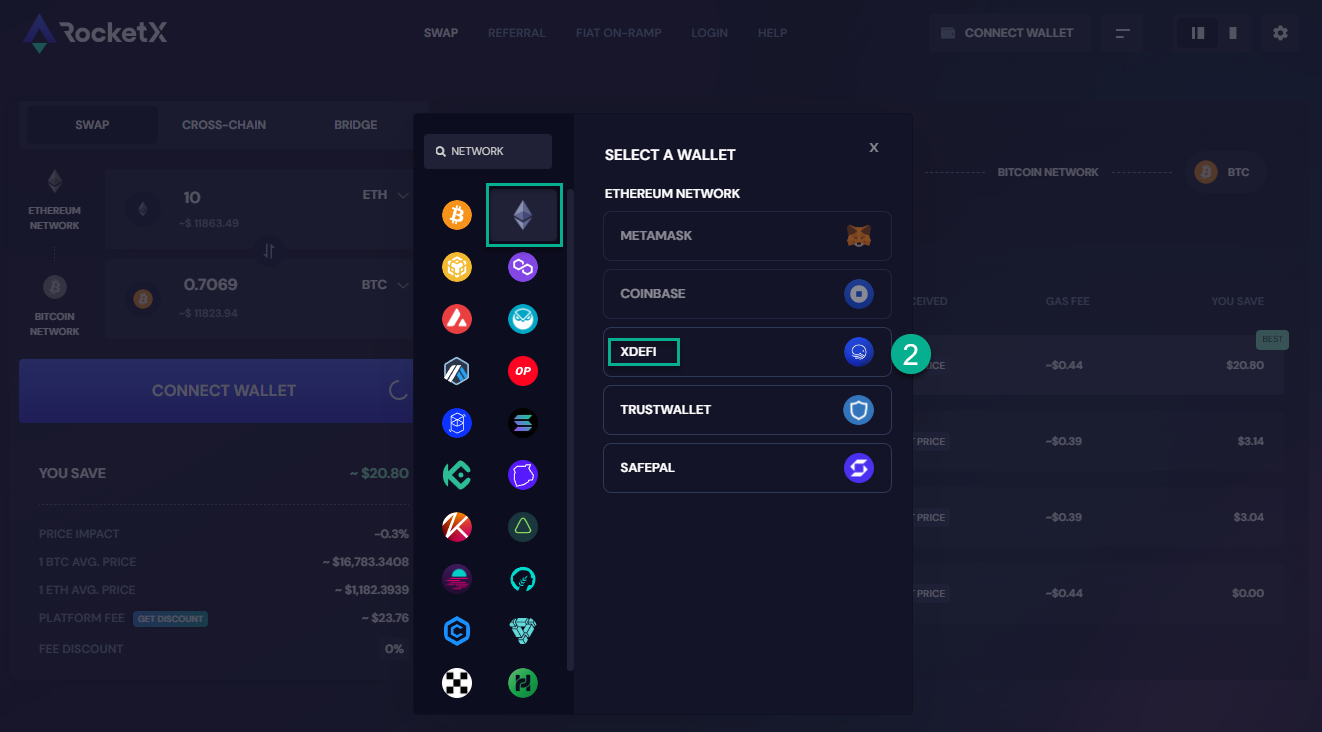 XDEFI wallet Connect XDEFI Wallet on RocketX