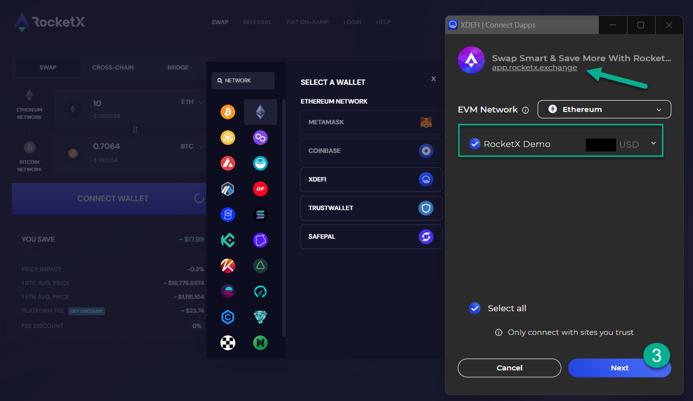 Continue to connect XDEFI to app.rocketx.exchange Continue to connect XDEFI to app.rocketx.exchange
