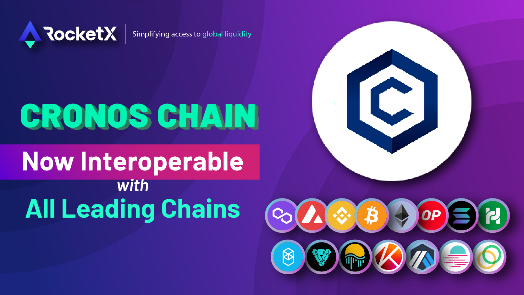 CRONOS Chain Live on RocketX Exchange Cronos Chain is now LIVE on RocketX, the revolutionary decentralized hybrid exchange platform that allows users to seamlessly exchange cryptocurrencies between various networks, including Bitcoin, Ethereum, Polygon Matic, and 18 other major blockchain networks.