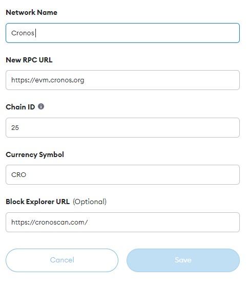 Cronos Chain RPC URL, Chain ID etc to add to MetaMask wallet. Cronos Chain RPC URL, Chain ID etc to add to MetaMask wallet.