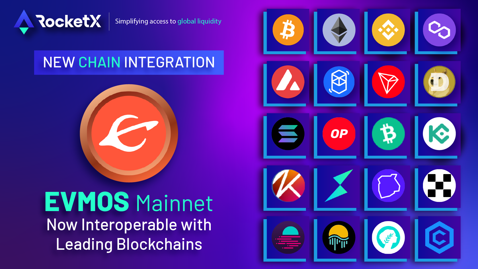 EVMOS Mainnet now Interoperable with leading blockchains like Bitcoin, Ethereum, TRON, Polygon MATIC and more, Unleash EVMOS Mainnet Interoperability Via RocketX and Take Control of Your Crypto Assets Today!<br />