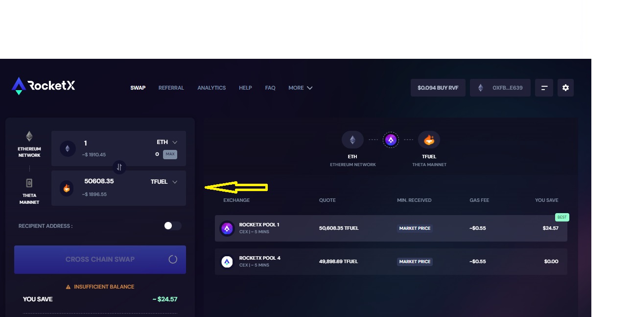 Select Theta Network as Destination Network