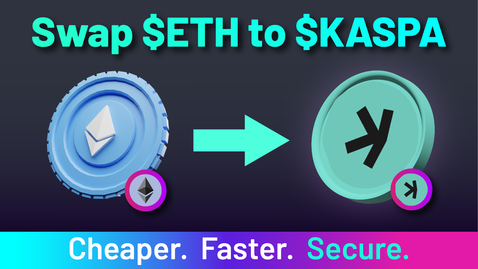 Swap Ethereum (ETH) to Kaspa (KAS) using RocketX for faster, cheaper, and secure transactions.