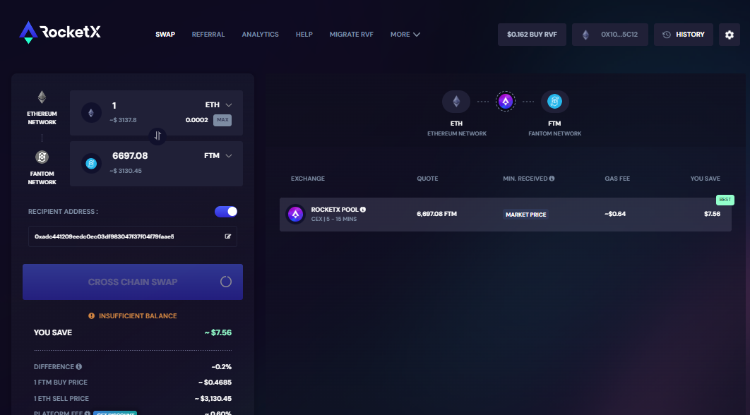 RocketX: Swap ETH to FTM with Ease RocketX Interface for Swapping ETH to FTM